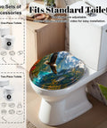 Round Majestic Bald Eagle Soaring Scenic Mountain Valley Toilet Seat on standard toilet with adjustable hinges.