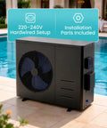 Extend Your Backyard Swim Season Way Past Late Summer With This Energy Smart Electric Pool Heat Pump with fan at poolside.