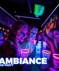 UV LED Blacklight Bar 9W 2Ft T5 Integrated Fixture in action at a glowing party, highlighting face paint and decor.