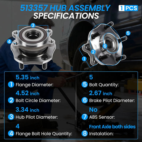 Wheel Bearing Hub Assembly With ABS For Nissan Qashqai 2017 2018 Rogue 2014 2023 Rogue Sport 5 lug 4 bolt flange