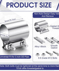Four Pack Three Inch Exhaust Clamps Stainless Steel Muffler Band Sleeve Couplers for pipes product diagram with dimensions
