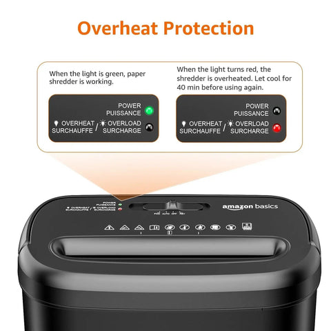 Built Tough Cross Cut Shredder For Paper And Credit Cards With Bulletproof P Four Security showing control panel with overheat protection indicators.