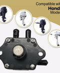 Fuel Pump Replacement For Honda BF Outboard Engines 25HP 30HP 35HP 40HP 45HP 50HP 75HP 90HP Durable Marine Part That Fits 16700-ZW1-004 And 16700-ZV5-003 Easy Install And Reliable Fuel Delivery, shown with compatible Honda models.