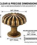 Heavy Duty 15 Piece Antique Brass Cabinet Knobs Offering A Hella Smooth Vintage Sunburst Finish, 30mm wide, 27mm tall hardware detail.