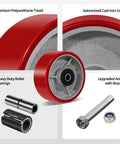 Image showing components of Heavy Duty 5 Inch Caster Wheels Replacement 1000 Lbs Per Wheel Beefed Up Polyurethane On Cast Iron Wheel Half Inch Bore