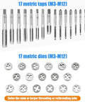 Eujgoov Metric Tap And Die Set With 17 Pieces For Metal Wood Threading Tools Wrench Screwdriver Pitch Gauge Repair Kit for Iron Aluminum Copper Common Materials 17 metric taps and dies M3-M12