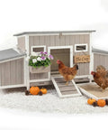 Wooden Chicken Coop For Backyard Poultry Flock With Three Weatherproof Asphalt Roofs Removable Tray Two Nesting Boxes Ramp Entry