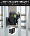 5 Point Green Laser Level With Self Leveling Dots And Magnetic Base, Plumb Up And Down Beams, 131 Foot Range, Includes 2 AA Batteries And Pouch, Pro Grade DIY Favorite For Quick, Accurate Layouts From Floor To Ceiling mounted on metal stud