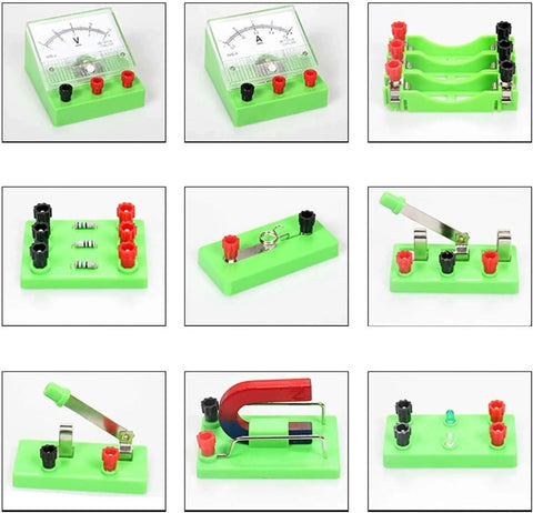 Hands On Physics Lab Kit For Electricity And Electromagnetism With Banana Plug System Complete Set For 30 Plus Experiments Ohm Law Motors Manual And Storage Bag For High School Students, green modules