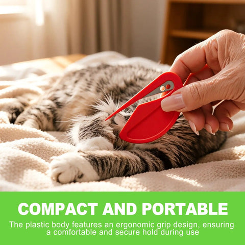 Using 6 Pack Letter Openers With Concealed Blade For Office And Home Use on a soft surface near a relaxed cat