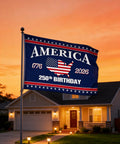 Patriotic 3x5 Ft Double Sided Three Layer American Flag For Outdoors And Indoors against sunset backdrop, house in background