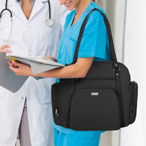 Nurse Tote Bag With Padded Bottom And 15.6 Inch Laptop Sleeve Zip Top Large Main Compartment And Multiple Pockets For Medical Supplies