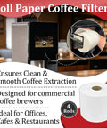 Close-up of Four Roll Heavy Duty Coffee Filter Paper Game Changer Compatible With Commercial Brewers thick white sheets in use.
