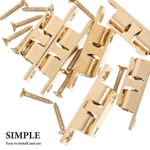 Brass Ball Catch Cabinet Door Latch Set With Screws For Wardrobe And Kitchen Cabinets, showing multiple latches and screws