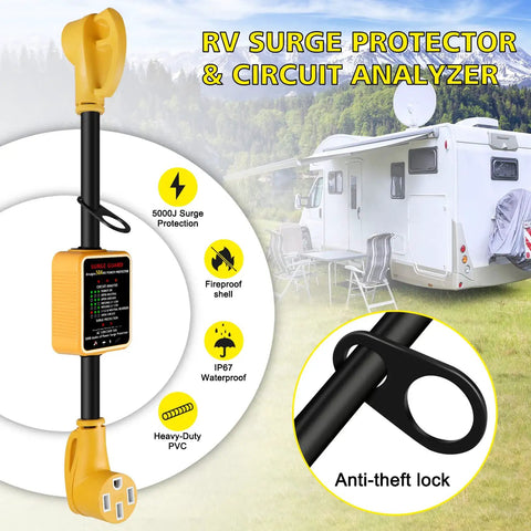 RV Surge Protector 50 Amp With 5000 Joules Surge Protection Voltage Monitor And Circuit Analyzer Easy Grip Handles