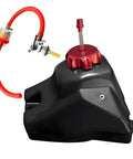 3.5L dirt bike gas tank with aluminum cap, fuel filter, and petcock, fits Honda CRF50 XR50, Kayo TS90, black body, red cap.