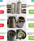 4 Inch Brass Shower Arm Extension With Adjustable Height Mount For Shower Head Chrome Finish Heavy Duty Build Half Inch NPT Male To Shower Head And Half Inch IPS Female To Arm showing bolt comparisons and tooth grip design.