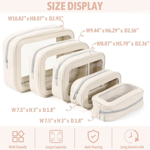 Five Piece Diaper Bag Organizer Set With Clear Waterproof Pouches, TSA Approved Toiletry Bags with transparent windows