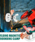 Heavy Duty Magnetic Welding Ground Clamp With Super Strong Hold For Metal Fabrication And Shop Repairs attached to steel surface.