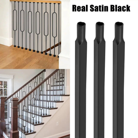 Top Shelf 30 Pack Of 44 Inch Wrought Iron Balusters With Badass Satin Black Finish straight spindles for deck railing and staircase.
