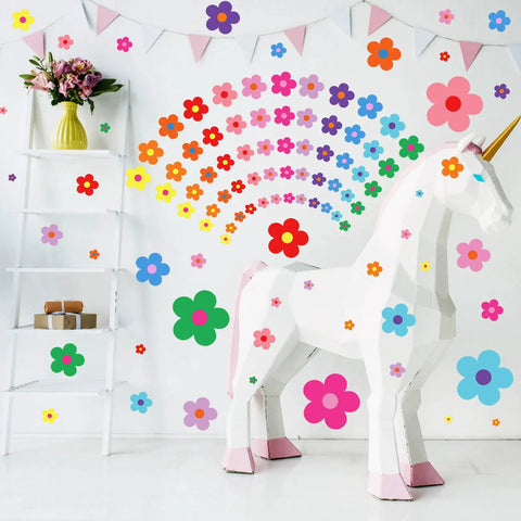 288 Piece Flower Wall Sticker Set Colorful Floral Vinyl Decals For Nursery And Bedroom Peel And Stick Y2K Aesthetic Decor