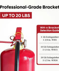Heavy Duty Fire Extinguisher Mount 2 Pack Beefy Universal Bracket For 5 To 40 Lb Extinguishers Wall Mount Hanger For Garage Cabinet Steel Anti Rust Coated Holder next to a red fire extinguisher