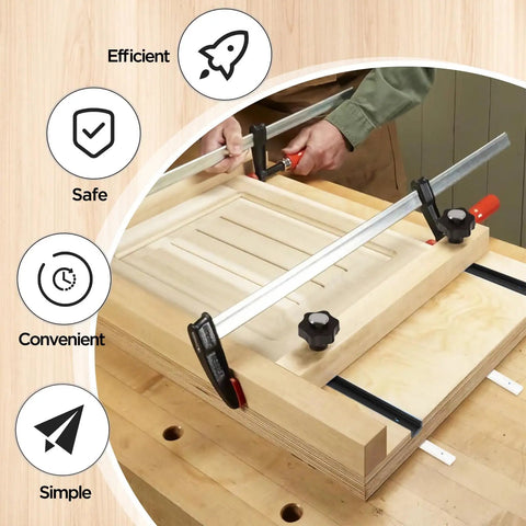 26 Pc Table Saw Crosscut Sled Kit Includes Tough Aluminum T Tracks And Uhmw Miter Bars showing precise wood guiding with clamps.