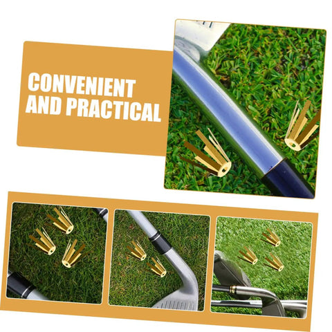 Universal Brass Golf Shaft Adapter Shims And Octopus Spacers Rig Ready Pack Of Five Durable Fittings on grass with golf club.