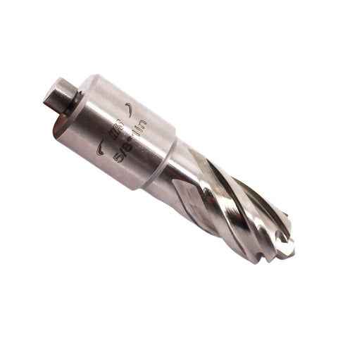 No Nonsense 5/8 Inch Annular Cutter With 3 Inch Pilot Pin For Magnetic Drill Press High Speed Steel M2Al Hole Saw close-up view.