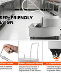 Commercial 550W Stainless Steel Fryer Filter Machine With 55L Oil Filtration System features user-friendly design with wheels and handles.