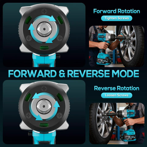 Half Inch Cordless Impact Wrench With 900 Ft Lbs Torque, 1200 Nm Brushless Motor, 2300 RPM, LED Light, Two 4Ah Batteries, Four Sockets, Variable Speed Power Tool For Car Lug Nut Removal And Tire Jobs forward and reverse mode for wheel service