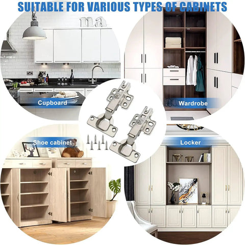 10 Pack 35mm Full Overlay No Slam Soft Close Frameless Cabinet Hinges for various cabinets, kitchen and bathroom use.