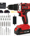 21V Cordless Drill Set With Dual Batteries And Charger, 25 Plus 3 Torque, 2 Speed, 315 In Lb Impact Drill Kit, LED Light