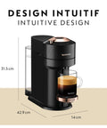 Vertuo Next Coffee And Espresso Machine By De'Longhi In Black With Rose Gold Finish One Touch Brewer With Cup On Tray