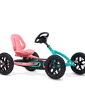 Colorful pedal go kart for kids and adults with adjustable seat and BFR system, outdoor ride on toy with durable steel frame.