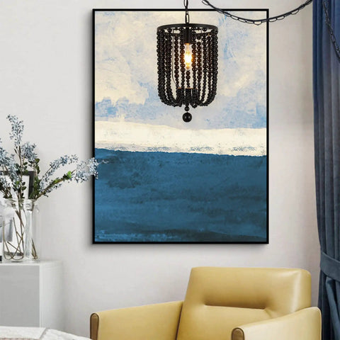 Boho Black Wood Bead Pendant Light with Cord and Chain, non dimmable hanging lamp in modern living room setting.