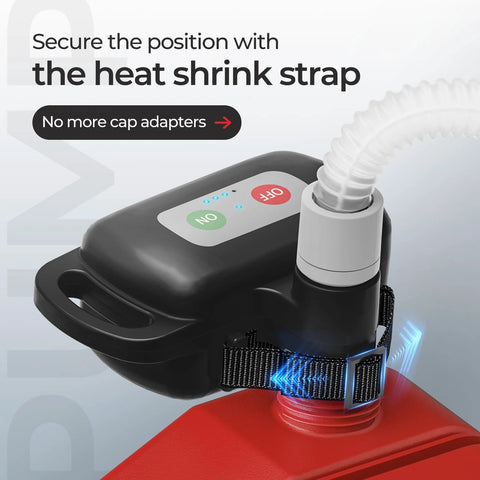 Rechargeable Fuel Transfer Pump With Auto Stop Sensor For Fast 3.2 GPM Flow Portable Gas Can Pump installed with heat shrink strap