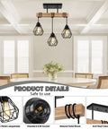 Rustic Farmhouse Pendant Light Fixtures Featuring Real Solid Wood And Sleek Black Metal Shades, 3-light ceiling fixture over dining table.