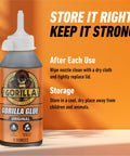 Front view of 8 oz Gorilla Glue Original bottle with instructions, not Brown Waterproof Polyurethane Glue 8 Oz Heavy Duty Adhesive.