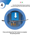 Image showing pairing process of the Three Way Wireless On Off Decorator Style Switch Kit for easy power control.