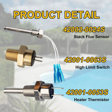 All In One Pool Heater Repair Kit With Stack Flue Sensor Thermistor And High Limit Switch For Pentair Sta Rite MasterTemp Max E Therm SR200 SR333 SR400 Pool And Spa Heaters, parts detail