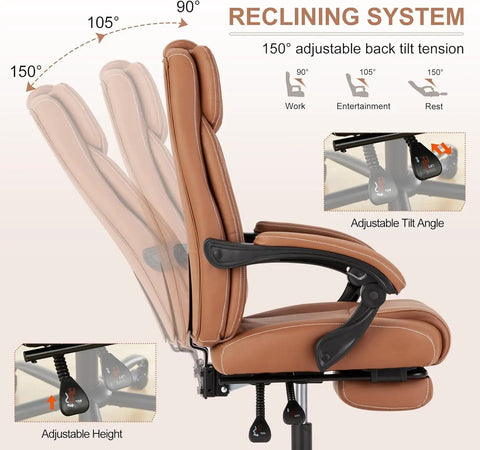 Boss Level Comfort Reclining Office Chair With Footrest For All Day Comfort showcasing recline angles and adjustable tilt.