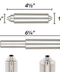 Spring Loaded Toilet Paper Roll Holder Replacement In Chrome Finish Durable Plastic Construction with size measurements.