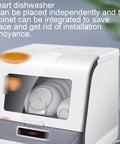 Smooth Operating Countertop Dishwasher Featuring Ultrasonic Deep Scrub Technology And Zero Install Hassle, compact design with visible plates.
