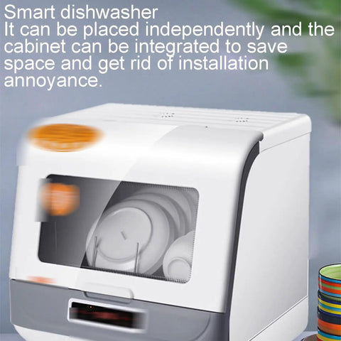 Smooth Operating Countertop Dishwasher Featuring Ultrasonic Deep Scrub Technology And Zero Install Hassle, compact design with visible plates.