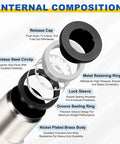 Cross-section view of internal composition of Four Pack Push To Connect Fittings For 0.24 Inch Tubing One Quarter Inch NPT Nickel Plated Brass.