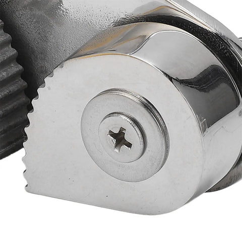 Close-up of stainless steel boat cam cleat for rope 5 to 15mm with 3.34 inch fairlead ring and progressive teeth