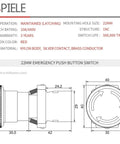 Diagram of 22mm NC Red Mushroom Emergency Stop Push Button Switch 600V 10A Panel Mount for Machinery, dimensions and specifications shown