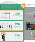 Comparison chart highlighting features of Beefed Up 10x20 Pop Up Canopy Tent With Six Sidewalls And Thickened Frame, white