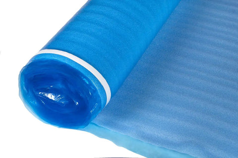 Heavy Duty 3In1 Vapor Barrier Flooring Underlayment 2Mm Thick With SelfSealing Tape Strip, blue insulation roll.